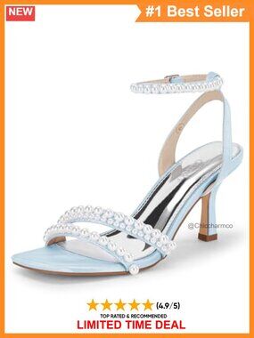 Pearl Kitten Heel Sandals Square Open Toe Satin Ankle Strap Dress Shoes